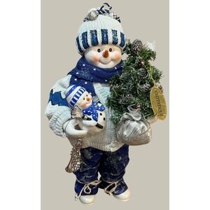 Possible Dreams Clothtique Snowman Figurine Christmas Tree Trumpet Blue NWT